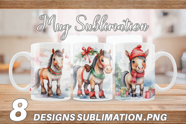 Mug Wrap Watercolor Christmas Horse Sublimation artnoy 