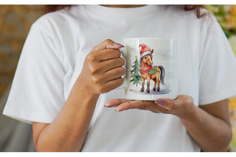 Mug Wrap Watercolor Christmas Horse Sublimation artnoy 