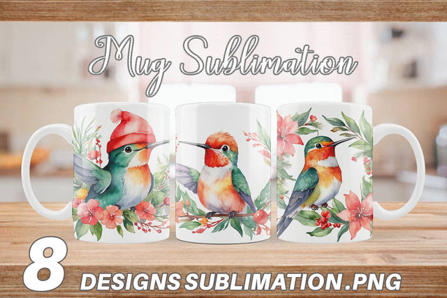 Mug Wrap Watercolor Christmas Hummingbird Sublimation artnoy 