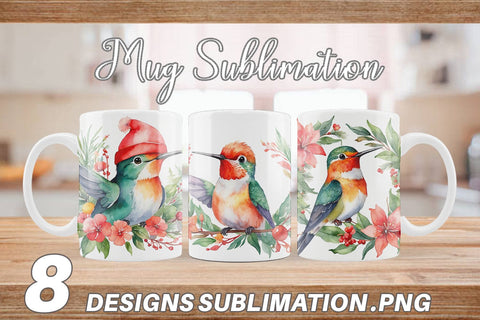 Mug Wrap Watercolor Christmas Hummingbird Sublimation artnoy 