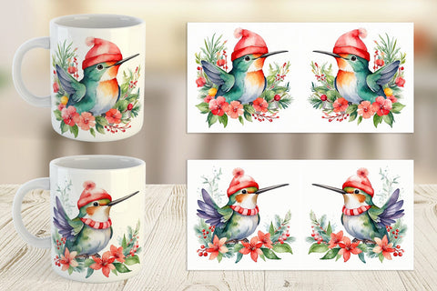 Mug Wrap Watercolor Christmas Hummingbird Sublimation artnoy 