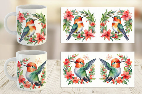 Mug Wrap Watercolor Christmas Hummingbird Sublimation artnoy 