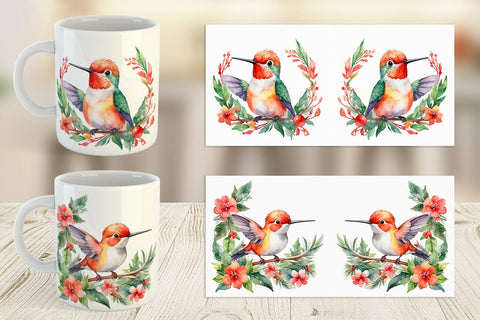 Mug Wrap Watercolor Christmas Hummingbird Sublimation artnoy 