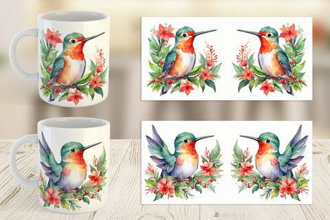 Mug Wrap Watercolor Christmas Hummingbird Sublimation artnoy 