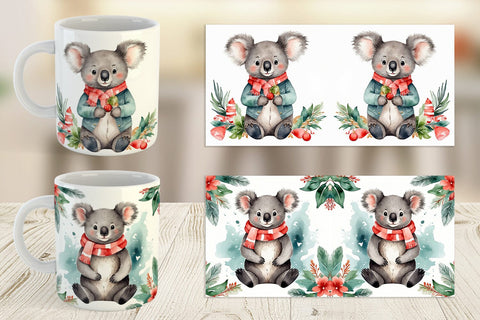 Mug Wrap Watercolor Christmas Koala Sublimation artnoy 