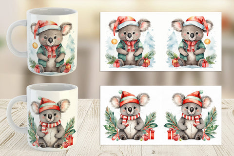 Mug Wrap Watercolor Christmas Koala Sublimation artnoy 