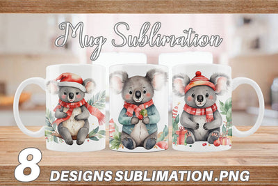 Mug Wrap Watercolor Christmas Koala Sublimation artnoy 