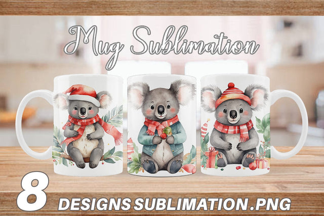 Mug Wrap Watercolor Christmas Koala Sublimation artnoy 