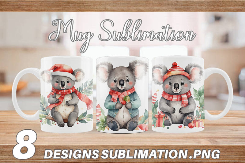 Mug Wrap Watercolor Christmas Koala Sublimation artnoy 