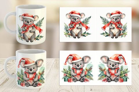 Mug Wrap Watercolor Christmas Koala Sublimation artnoy 
