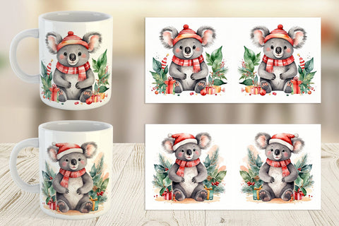 Mug Wrap Watercolor Christmas Koala Sublimation artnoy 