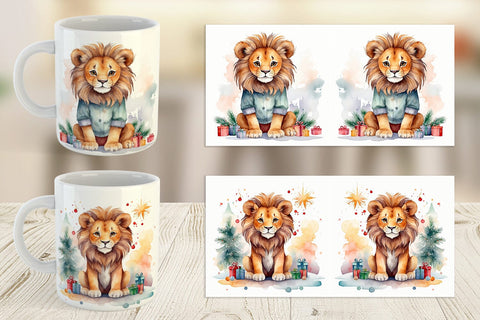 Mug Wrap Watercolor Christmas Lion Sublimation artnoy 