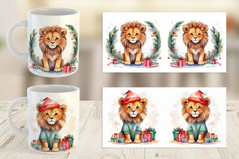 Mug Wrap Watercolor Christmas Lion Sublimation artnoy 