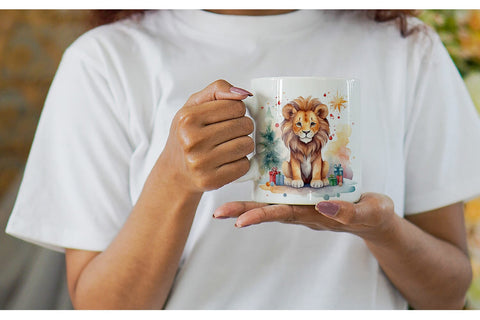 Mug Wrap Watercolor Christmas Lion Sublimation artnoy 