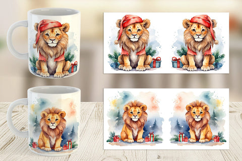 Mug Wrap Watercolor Christmas Lion Sublimation artnoy 