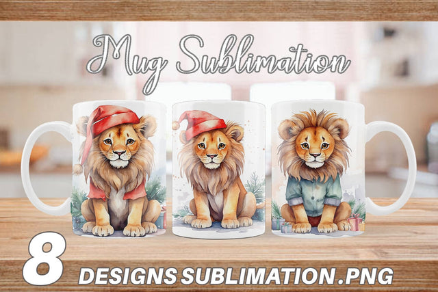 Mug Wrap Watercolor Christmas Lion Sublimation artnoy 