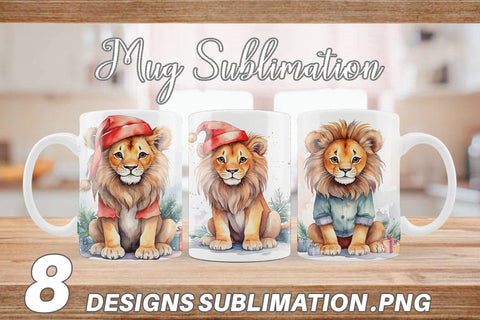Mug Wrap Watercolor Christmas Lion Sublimation artnoy 