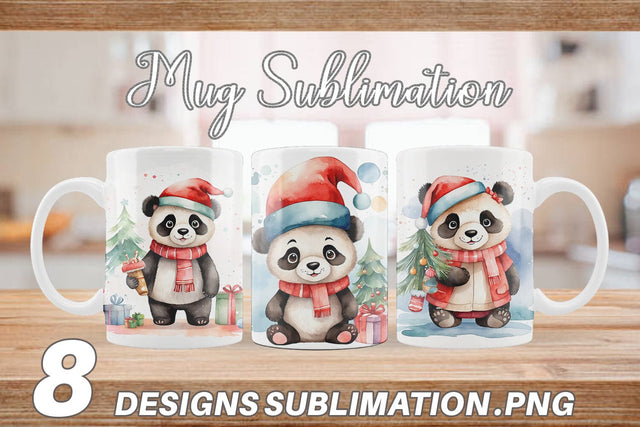 Mug Wrap Watercolor Christmas Panda Sublimation artnoy 