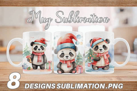 Mug Wrap Watercolor Christmas Panda Sublimation artnoy 