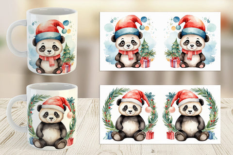 Mug Wrap Watercolor Christmas Panda Sublimation artnoy 