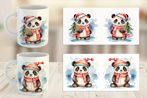 Mug Wrap Watercolor Christmas Panda Sublimation artnoy 