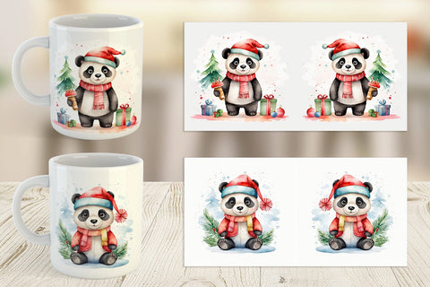 Mug Wrap Watercolor Christmas Panda Sublimation artnoy 