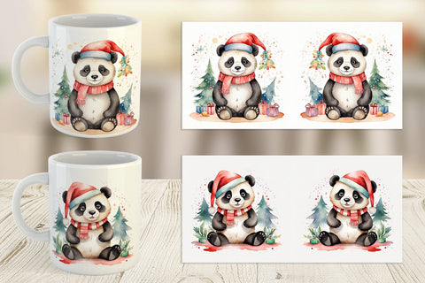 Mug Wrap Watercolor Christmas Panda Sublimation artnoy 