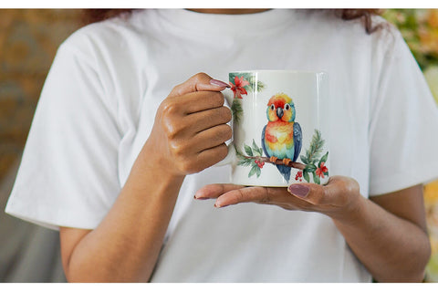 Mug Wrap Watercolor Christmas Parrot Sublimation artnoy 