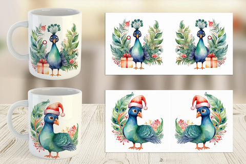 Mug Wrap Watercolor Christmas Peacock Sublimation artnoy 