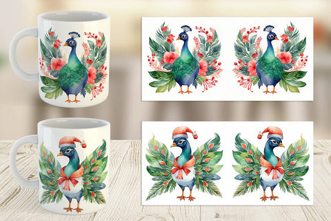 Mug Wrap Watercolor Christmas Peacock Sublimation artnoy 