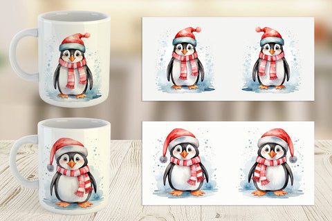 Mug Wrap Watercolor Christmas Penguin Sublimation artnoy 