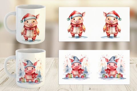 Mug Wrap Watercolor Christmas Pig Sublimation artnoy 