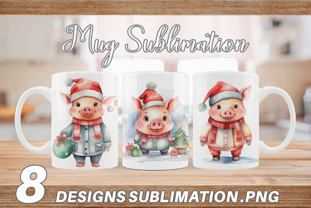 Mug Wrap Watercolor Christmas Pig Sublimation artnoy 