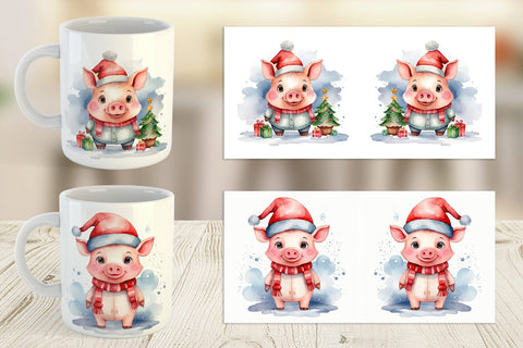 Mug Wrap Watercolor Christmas Pig Sublimation artnoy 