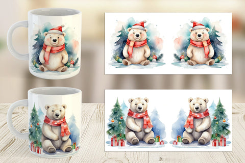 Mug Wrap Watercolor Christmas Polar Bear Sublimation artnoy 