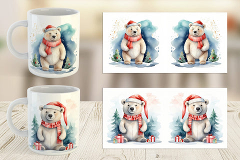 Mug Wrap Watercolor Christmas Polar Bear Sublimation artnoy 