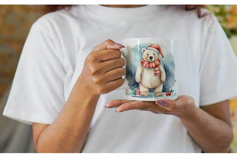 Mug Wrap Watercolor Christmas Polar Bear Sublimation artnoy 