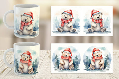 Mug Wrap Watercolor Christmas Polar Bear Sublimation artnoy 