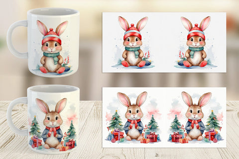 Mug Wrap Watercolor Christmas Rabbit Sublimation artnoy 