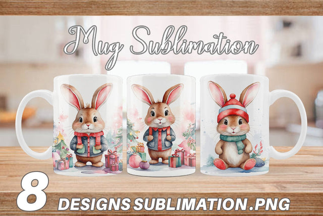Mug Wrap Watercolor Christmas Rabbit Sublimation artnoy 