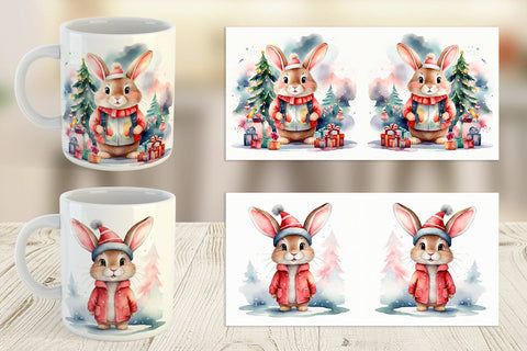 Mug Wrap Watercolor Christmas Rabbit Sublimation artnoy 