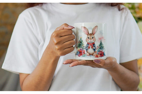 Mug Wrap Watercolor Christmas Rabbit Sublimation artnoy 