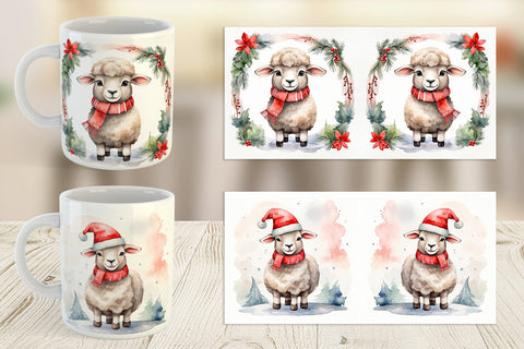 Mug Wrap Watercolor Christmas sheep Sublimation artnoy 
