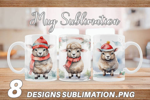 Mug Wrap Watercolor Christmas sheep Sublimation artnoy 