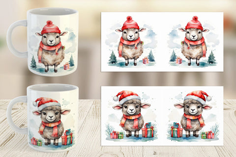Mug Wrap Watercolor Christmas sheep Sublimation artnoy 