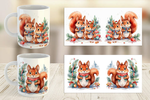 Mug Wrap Watercolor Christmas Squirrel Sublimation artnoy 