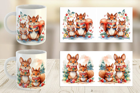 Mug Wrap Watercolor Christmas Squirrel Sublimation artnoy 