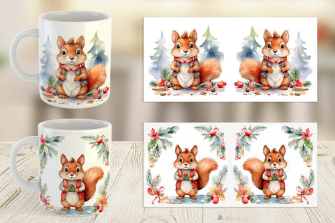 Mug Wrap Watercolor Christmas Squirrel Sublimation artnoy 