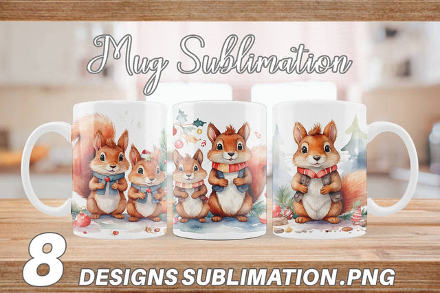 Mug Wrap Watercolor Christmas Squirrel Sublimation artnoy 