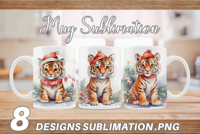 Mug Wrap Watercolor Christmas Tiger Sublimation artnoy 